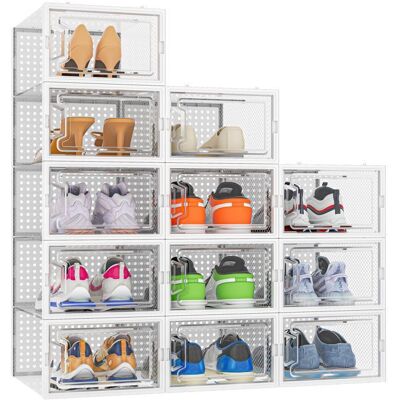 FANYUE 12pcs rangement chaussureboîtes de rangement pour chaussures en plastique transparent empilablesconteneurs pour organisateur Blanc - Publicité FANYUE 12pcs rangement chaussureboîtes de rangement pour chaussures en plastique transparent empilablesconteneurs pour organisateur Blanc - Publicité