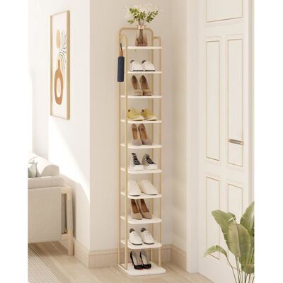 HZUANERI Étagère à Chaussures Verticale à 10 Niveaux Tour à Chaussures pour Petits Espaces Autoportante Réglable Gain de Place Or Blanc Blanc - Publicité HZUANERI Étagère à Chaussures Verticale à 10 Niveaux Tour à Chaussures pour Petits Espaces Autoportante Réglable Gain de Place Or Blanc Blanc - Publicité