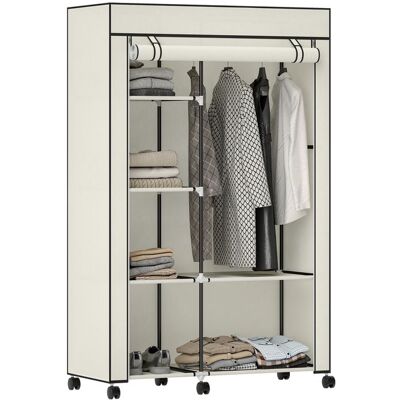 Armoire penderie - HOMCOM - 6 roulettes - tringle à vêtements étagères ouvertes - acier et tissu non tissé - 103x43x1625cm - crème Blanc - Publicité Armoire penderie - HOMCOM - 6 roulettes - tringle à vêtements étagères ouvertes - acier et tissu non tissé - 103x43x1625cm - crème Blanc - Publicité