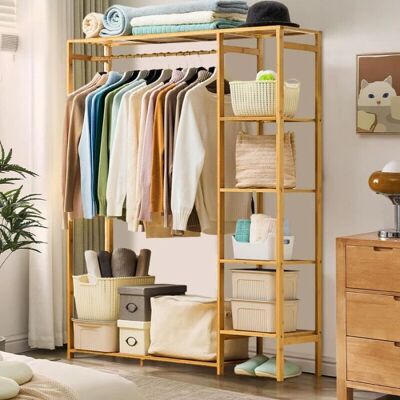 BINGOPAW Portant à Vetement avec Rideaux Penderie à Vêtements en Bambou Porte Manteaux avec Étagère à Chaussures 91x30x146cm Beige - Publicité BINGOPAW Portant à Vetement avec Rideaux Penderie à Vêtements en Bambou Porte Manteaux avec Étagère à Chaussures 91x30x146cm Beige - Publicité