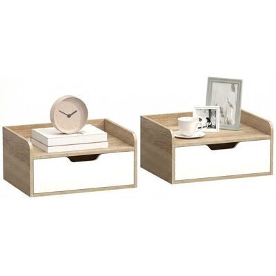 Lot de 2 tables de chevet murales - HOMCOM - tiroir et plateau à rebords surélevés - panneau de particules - 40x30x195cm - naturel Beige - Publicité Lot de 2 tables de chevet murales - HOMCOM - tiroir et plateau à rebords surélevés - panneau de particules - 40x30x195cm - naturel Beige - Publicité