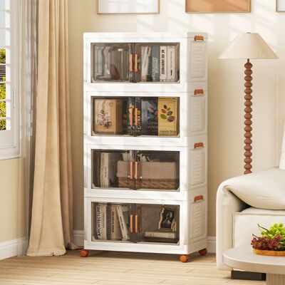 COSTWAY Boîte Rangement 280 L avec Couvercle 4 Caisses de Rangement Pliables Roues Universelles avec Freins pour Chambre Salon Blanc - Publicité COSTWAY Boîte Rangement 280 L avec Couvercle 4 Caisses de Rangement Pliables Roues Universelles avec Freins pour Chambre Salon Blanc - Publicité