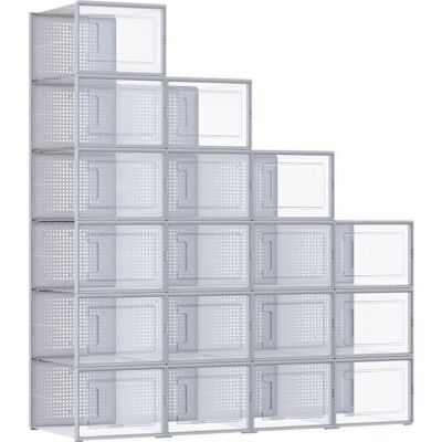 SONGMICS Boîtes à Chaussures Lot de 18 Rangement Chaussures Pliable pour Pointure Jusqu’à 46 Transparent et Gris Blanc - Publicité SONGMICS Boîtes à Chaussures Lot de 18 Rangement Chaussures Pliable pour Pointure Jusqu’à 46 Transparent et Gris Blanc - Publicité