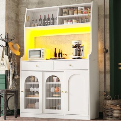 MERAX Buffet Haut de Cuisine Blanc avec LED Vaisselier Armoire avec Tiroirs et Étagères Réglables 120 x 40 x 180 cm Blanc - Publicité MERAX Buffet Haut de Cuisine Blanc avec LED Vaisselier Armoire avec Tiroirs et Étagères Réglables 120 x 40 x 180 cm Blanc - Publicité