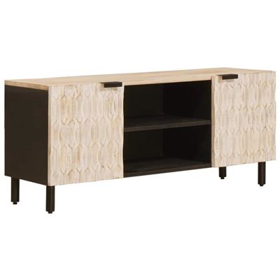 Meuble TV moderne - vidaXL - 105x335x46 cm - Finition Lavage Blanc - Bois de mangue massif - 2 étagères - 2 portes Blanc - Publicité Meuble TV moderne - vidaXL - 105x335x46 cm - Finition Lavage Blanc - Bois de mangue massif - 2 étagères - 2 portes Blanc - Publicité