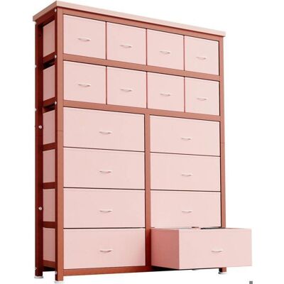 Commode de Chambre-Commode à 16 Tiroirs De Rangement avec Dessus en Bois-GRAVEE-buffet en tissu-armoire de chambrerose Rose - Publicité Commode de Chambre-Commode à 16 Tiroirs De Rangement avec Dessus en Bois-GRAVEE-buffet en tissu-armoire de chambrerose Rose - Publicité