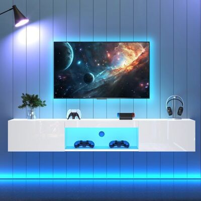 MERAX Meuble TV Mural pour Centre de Divertissement avec Lumières LED 160cm Banc TV Suspendu avec Gestion des Câbles Blanc Blanc - Publicité MERAX Meuble TV Mural pour Centre de Divertissement avec Lumières LED 160cm Banc TV Suspendu avec Gestion des Câbles Blanc Blanc - Publicité