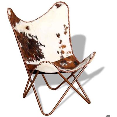 VIDAXL Fauteuil papillon Chaise papillon marron et blanc cuir de vache S1518 Marron - Publicité VIDAXL Fauteuil papillon Chaise papillon marron et blanc cuir de vache S1518 Marron - Publicité