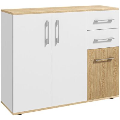 Buffet - HOMCOM - 3 portes 2 tiroirs et étagère réglable - panneau de particules - 90 x 30 x 755 cm - blanc et bois naturel Blanc - Publicité Buffet - HOMCOM - 3 portes 2 tiroirs et étagère réglable - panneau de particules - 90 x 30 x 755 cm - blanc et bois naturel Blanc - Publicité