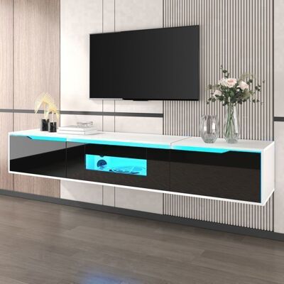MERAX Banc TV Meuble TV Suspendu Moderne avec Éclairage LED Haut Brillant Noir et Bois 180 x 35 x 30 cm Noir - Publicité MERAX Banc TV Meuble TV Suspendu Moderne avec Éclairage LED Haut Brillant Noir et Bois 180 x 35 x 30 cm Noir - Publicité