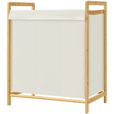 SONGMICS Panier à Linge avec Couvercle 3 Compartiments Cadre en Bambou Sac à Linge Amovible 150 L Crème Blanc - Publicité SONGMICS Panier à Linge avec Couvercle 3 Compartiments Cadre en Bambou Sac à Linge Amovible 150 L Crème Blanc - Publicité