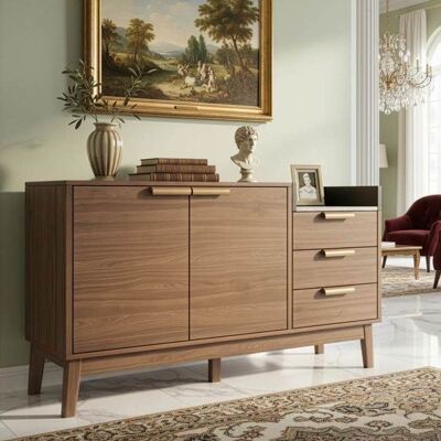 LEMONBEST Buffet Salon 120 x 40 x 77 cm Commode avec 3 tiroirs et double porte Étagères réglables Pieds en bois massif - Chêne foncé Marron - Publicité LEMONBEST Buffet Salon 120 x 40 x 77 cm Commode avec 3 tiroirs et double porte Étagères réglables Pieds en bois massif - Chêne foncé Marron - Publicité