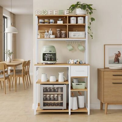 VASAGLE Desserte de cuisine avec prises étagère pour micro-ondes étagères réglables tiroir en tissu 401 x 801 x 1805 cmchêne blanc Blanc - Publicité VASAGLE Desserte de cuisine avec prises étagère pour micro-ondes étagères réglables tiroir en tissu 401 x 801 x 1805 cmchêne blanc Blanc - Publicité