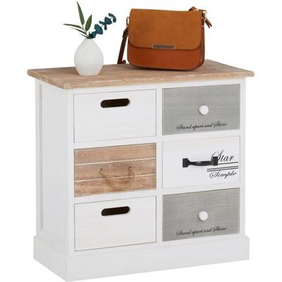 Chiffonnier - IDIMEX - SALVA - 6 tiroirs - Bois de paulownia - Style shabby chic vintage rustique blanc Blanc - Publicité Chiffonnier - IDIMEX - SALVA - 6 tiroirs - Bois de paulownia - Style shabby chic vintage rustique blanc Blanc - Publicité