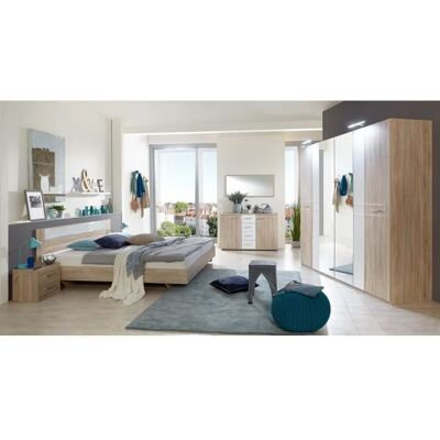 PEGANE Chambre adulte complète imitation chêne rechampis verre blanc + chrome - Dim : 160 x 200 cm Blanc - Publicité PEGANE Chambre adulte complète imitation chêne rechampis verre blanc + chrome - Dim : 160 x 200 cm Blanc - Publicité