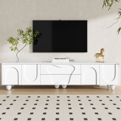 Meuble TV - LEMONBEST - Buffet Télé Moderne - Blanc mat - 180×40×42 cm - 4 portes 2 tiroirs Blanc - Publicité Meuble TV - LEMONBEST - Buffet Télé Moderne - Blanc mat - 180×40×42 cm - 4 portes 2 tiroirs Blanc - Publicité