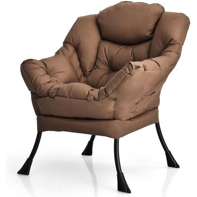 COSTWAY Fauteuil Rembourré Paresseuse Moderne en Tissu Polyester - Cadre Métallique - Accoudoirs et Poche Latérale Marron Marron - Publicité COSTWAY Fauteuil Rembourré Paresseuse Moderne en Tissu Polyester - Cadre Métallique - Accoudoirs et Poche Latérale Marron Marron - Publicité