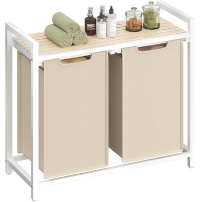 VASAGLE Panier à Linge 2 Compartiments avec Étagère de Rangement Sac Amovible Cadre en Métal 2 x 46 L Beige Beige - Publicité VASAGLE Panier à Linge 2 Compartiments avec Étagère de Rangement Sac Amovible Cadre en Métal 2 x 46 L Beige Beige - Publicité