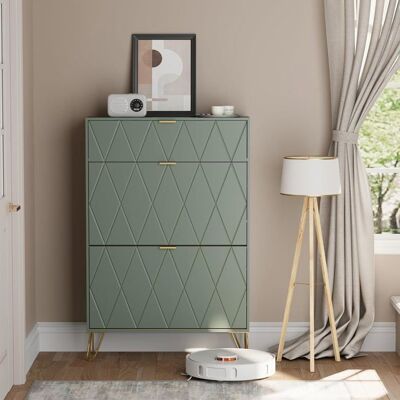 GOOBUY Armoire à Chaussure Inclinable Meuble à Chaussures pour 16 Paires 3 Compartiments 80 x 24 x 120 cm (Vert) Vert - Publicité GOOBUY Armoire à Chaussure Inclinable Meuble à Chaussures pour 16 Paires 3 Compartiments 80 x 24 x 120 cm (Vert) Vert - Publicité