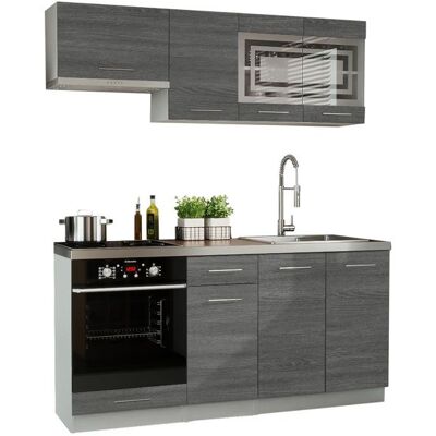 Cuisine GIOVANNA 6 éléments - bois grisé 1m80 portes vitrées four encastrable Gris - Publicité Cuisine GIOVANNA 6 éléments - bois grisé 1m80 portes vitrées four encastrable Gris - Publicité