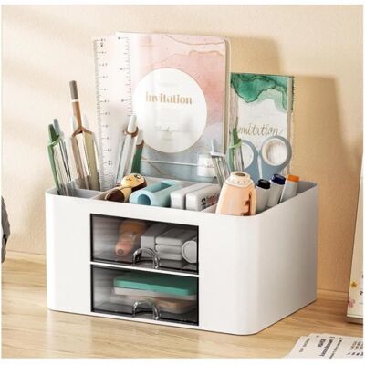 Organisateur de Bureau - Non spécifié - Multifonctionnel - 5 Compartiments - 2 Tiroirs - Plastique Blanc Blanc - Publicité Organisateur de Bureau - Non spécifié - Multifonctionnel - 5 Compartiments - 2 Tiroirs - Plastique Blanc Blanc - Publicité
