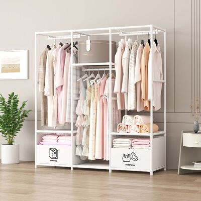 FREOSEN Armoire Penderie de Rangement 162x125x45cm Penderie Garde-Robe Avec 2 Boites en Tissu Blanc Blanc - Publicité FREOSEN Armoire Penderie de Rangement 162x125x45cm Penderie Garde-Robe Avec 2 Boites en Tissu Blanc Blanc - Publicité