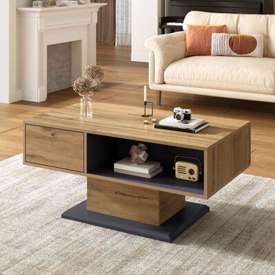 LEMLIT Table basse de salon 100x50x465 cm avec rangement double face - Compartiments ouverts et niche intérieure - Effet bois noir Marron - Publicité LEMLIT Table basse de salon 100x50x465 cm avec rangement double face - Compartiments ouverts et niche intérieure - Effet bois noir Marron - Publicité