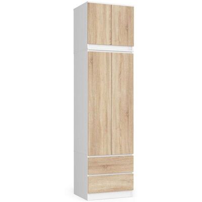 Armoire avec surmeuble AKORD STAR Blanche 60 cm 2 portes 2 tiroirs façade Chêne Sonoma 3 étagères 60x51x234 cm Blanc - Publicité Armoire avec surmeuble AKORD STAR Blanche 60 cm 2 portes 2 tiroirs façade Chêne Sonoma 3 étagères 60x51x234 cm Blanc - Publicité