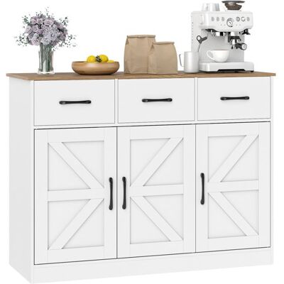 Buffet de Cuisine COSTWAY Tiroirs et Portes Étagères Réglables Armoire de Rangement pour Salle à Manger Salon Bureau Blanc Blanc - Publicité Buffet de Cuisine COSTWAY Tiroirs et Portes Étagères Réglables Armoire de Rangement pour Salle à Manger Salon Bureau Blanc Blanc - Publicité