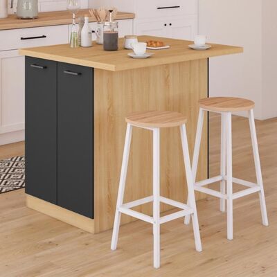 IDMARKET Ilot central IVO 100 cm bois façon hêtre portes noires avec plan de travail - Publicité IDMARKET Ilot central IVO 100 cm bois façon hêtre portes noires avec plan de travail - Publicité