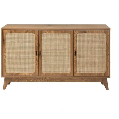 CALICOSY - Buffet 3 portes cannage en rotin naturel L120 cm - ALIA - Bois clair Beige - Publicité CALICOSY - Buffet 3 portes cannage en rotin naturel L120 cm - ALIA - Bois clair Beige - Publicité