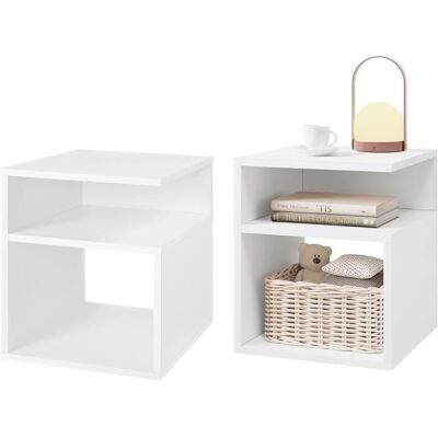 EUGAD Lot de 2 Table de Chevet avec 2 Compartiments Ouverts Table de Nuit en Bois Table Basse 35x35x41cm Blanc E0EG0047-2 Blanc - Publicité EUGAD Lot de 2 Table de Chevet avec 2 Compartiments Ouverts Table de Nuit en Bois Table Basse 35x35x41cm Blanc E0EG0047-2 Blanc - Publicité