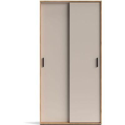 PEGANE Armoire à 2 portes coulissantes avec étagères et penderie coloris Beige/chêne Mauvella Beige - Publicité PEGANE Armoire à 2 portes coulissantes avec étagères et penderie coloris Beige/chêne Mauvella Beige - Publicité