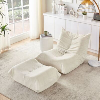 Fauteuil relax en tissu teddy Beige-Fauteuil sac de siège avec Dossier inclinable + repose-pieds–Sans montage–Pour salon/chambre Beige - Publicité Fauteuil relax en tissu teddy Beige-Fauteuil sac de siège avec Dossier inclinable + repose-pieds–Sans montage–Pour salon/chambre Beige - Publicité