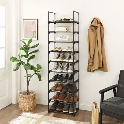 ALIGHTUP Étagère à Chaussures de 10 Niveaux - Porte-Chaussures en Métal de Chaussures - 45 x 30 x 174 cm - Noir Noir - Publicité ALIGHTUP Étagère à Chaussures de 10 Niveaux - Porte-Chaussures en Métal de Chaussures - 45 x 30 x 174 cm - Noir Noir - Publicité