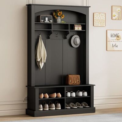 Generic Vestiaire dentrée avec Meuble a chaussures et banc Meuble entree avec 3 crochets suspendus et étagères Noir 120x40x190 cm Noir - Publicité Generic Vestiaire dentrée avec Meuble a chaussures et banc Meuble entree avec 3 crochets suspendus et étagères Noir 120x40x190 cm Noir - Publicité