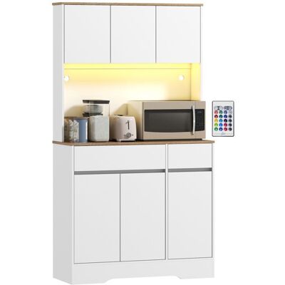 Buffet cuisine - HOMCOM - lumière LED RGB - plan de travail 6 portes 2 tiroirs - bois dingénierie - 100x38x180cm - blanc Blanc - Publicité Buffet cuisine - HOMCOM - lumière LED RGB - plan de travail 6 portes 2 tiroirs - bois dingénierie - 100x38x180cm - blanc Blanc - Publicité