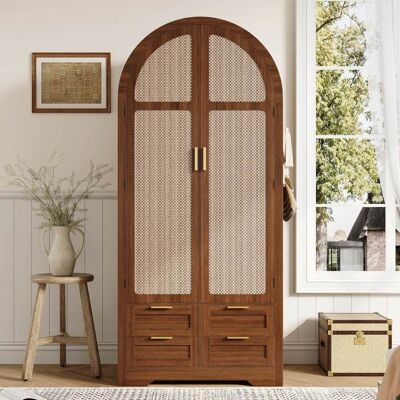 Armoire en bois moderne - LEMONBEST - Armoire - Porte en rotin - 4 tiroirs - 80x50x179 cm Marron - Publicité Armoire en bois moderne - LEMONBEST - Armoire - Porte en rotin - 4 tiroirs - 80x50x179 cm Marron - Publicité