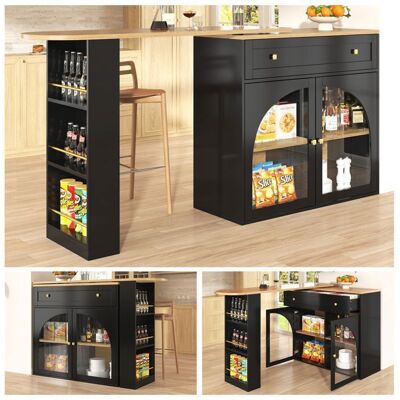 MERAX Meuble Bar Extensible Rotatif 360° avec Rangement Bouteilles et Verres Table de Bar Îlot de Cuisine Noir 138-204 cm Noir - Publicité MERAX Meuble Bar Extensible Rotatif 360° avec Rangement Bouteilles et Verres Table de Bar Îlot de Cuisine Noir 138-204 cm Noir - Publicité