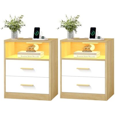 VASAGLE Lot de 2 Tables d’Appoint Modernes avec Tiroirs Lumières LED Multiprises et Ports USB pour Chambre Naturel et Blanc Jaune - Publicité VASAGLE Lot de 2 Tables d’Appoint Modernes avec Tiroirs Lumières LED Multiprises et Ports USB pour Chambre Naturel et Blanc Jaune - Publicité
