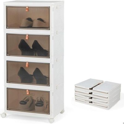 GIANTEX Boîte de Rangement à Roulettes 60 L en Plastique- Meuble à Chaussures Pliable- 4 Caisses Empilables avec Portes- Blanc Blanc - Publicité GIANTEX Boîte de Rangement à Roulettes 60 L en Plastique- Meuble à Chaussures Pliable- 4 Caisses Empilables avec Portes- Blanc Blanc - Publicité