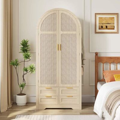 Armoire - LEMONBEST - Armoire portes courbes - Rotin chêne - 80x50x179 cm - 4 tiroirs Marron - Publicité Armoire - LEMONBEST - Armoire portes courbes - Rotin chêne - 80x50x179 cm - 4 tiroirs Marron - Publicité