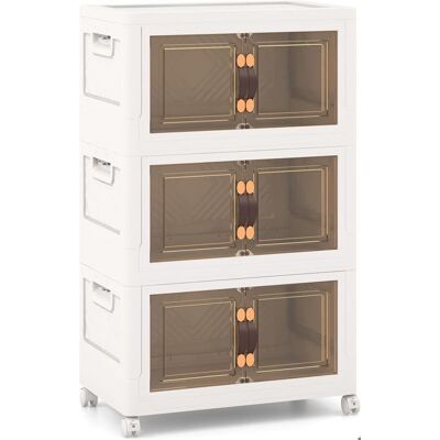 GIANTEX Boîte de Rangement à Roulettes 125 L en Plastique- 3 Caisses Rangement Pliables et Empilables avec 2 Portes- Blanc Blanc - Publicité GIANTEX Boîte de Rangement à Roulettes 125 L en Plastique- 3 Caisses Rangement Pliables et Empilables avec 2 Portes- Blanc Blanc - Publicité