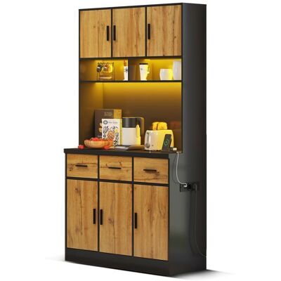 MERAX Armoire Buffet de Cuisine Haut Meuble de Rangement Vaisselier avec Éclairage LED Étagères Ajustables Bar à Café Noir et Naturel Noir - Publicité MERAX Armoire Buffet de Cuisine Haut Meuble de Rangement Vaisselier avec Éclairage LED Étagères Ajustables Bar à Café Noir et Naturel Noir - Publicité