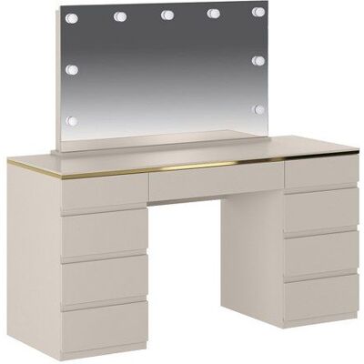 VENTE-UNIQUE Coiffeuse avec miroir à LEDs – 9 tiroirs – Beige et doré – VUKIA Beige - Publicité VENTE-UNIQUE Coiffeuse avec miroir à LEDs – 9 tiroirs – Beige et doré – VUKIA Beige - Publicité