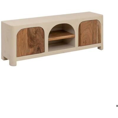 Meuble TV en bois effet béton et bois dacacia Dalva Blanc - Publicité Meuble TV en bois effet béton et bois dacacia Dalva Blanc - Publicité
