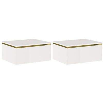 VENTE-UNIQUE Lot de 2 tables de chevet suspendues avec 1 tiroir - Blanc brillant et doré - VUKIA Blanc - Publicité VENTE-UNIQUE Lot de 2 tables de chevet suspendues avec 1 tiroir - Blanc brillant et doré - VUKIA Blanc - Publicité