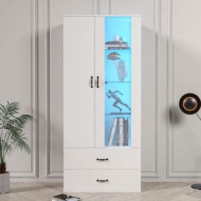 MERAX Vitrine LED Meuble de Rangement Moderne Blanche 180 cm avec 2 Portes 2 Tiroirs et Étagères en Verre pour Salon ou Salle à Manger Blanc - Publicité MERAX Vitrine LED Meuble de Rangement Moderne Blanche 180 cm avec 2 Portes 2 Tiroirs et Étagères en Verre pour Salon ou Salle à Manger Blanc - Publicité