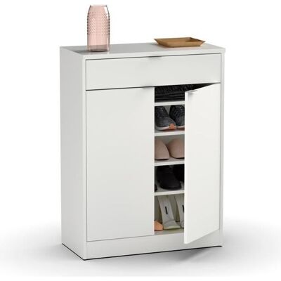PEGANE Commode meuble à chaussures coloris blanc brillant - Hauteur 101 x Longueur 75 x Profondeur 36 cm Blanc - Publicité PEGANE Commode meuble à chaussures coloris blanc brillant - Hauteur 101 x Longueur 75 x Profondeur 36 cm Blanc - Publicité