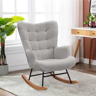 KILISKY Fauteuil à bascule avec pieds en hêtre rocking chair Tissu polaire teddy pour salon chambre et balcon gris Gris - Publicité KILISKY Fauteuil à bascule avec pieds en hêtre rocking chair Tissu polaire teddy pour salon chambre et balcon gris Gris - Publicité
